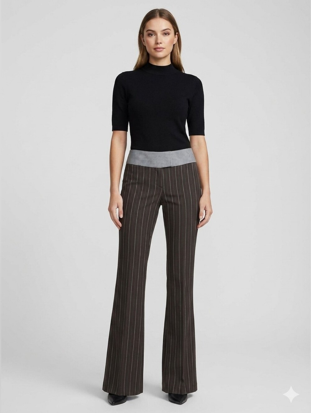 Express Women’s 8 Brown Pinstripe Flared Dress Pants with Blue Stripe